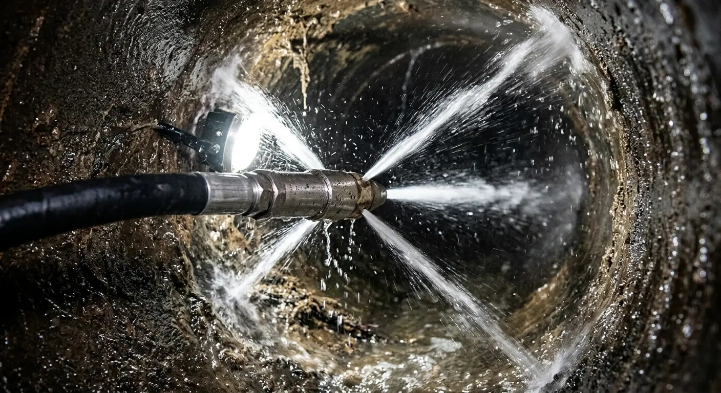 High-pressure hydro jetting nozzle cleaning sewer pipe for Sewer Line Relining in Brewer